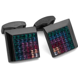 Metal Tetris Square Gunmetal & Swarovski Elements - Multi Coloured